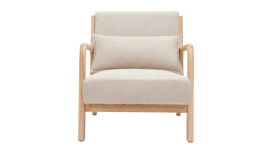 Canap & Fauteuil Miliboo Fauteuil Design | Fauteuil Scandinave En Tissu Effet Velours Beige Et Bois Clair Massif Derry