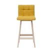 Chaise & Tabouret Miliboo Tabouret De Bar | Tabourets De Bar En Tissu Effet Velours Jaune Moutarde Et Bois Clair H65 Cm (Lot De 2) Klaris