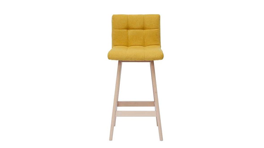 Chaise & Tabouret Miliboo Tabouret De Bar | Tabourets De Bar En Tissu Effet Velours Jaune Moutarde Et Bois Clair H65 Cm (Lot De 2) Klaris