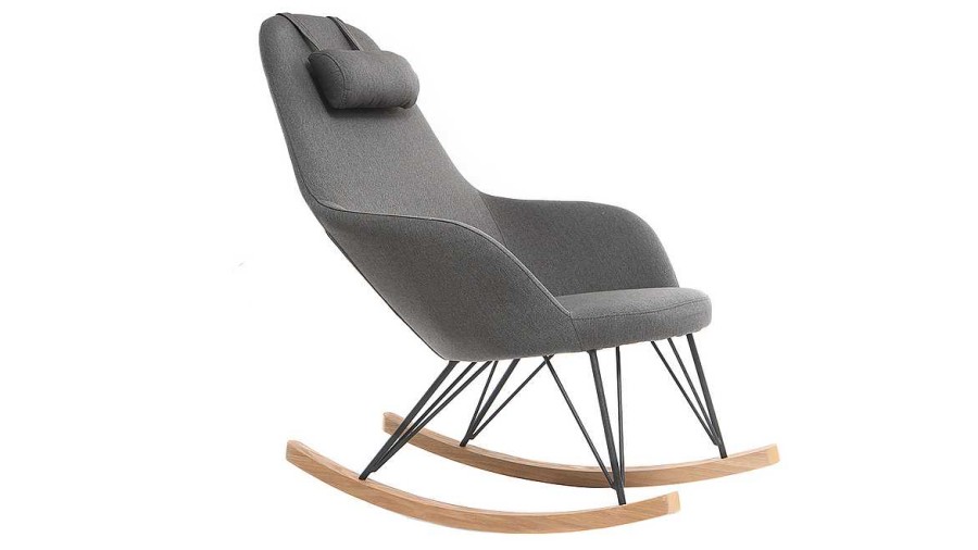 Canap & Fauteuil Miliboo Rocking Chair | Rocking Chair Scandinave En Tissu Gris Fonc , M Tal Noir Et Bois Clair Jhene