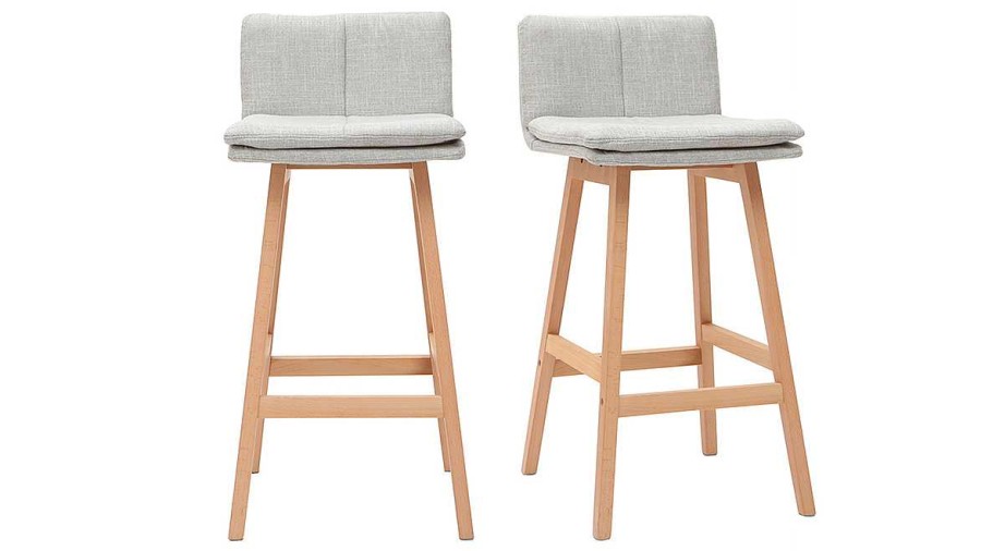 Chaise & Tabouret Miliboo Tabouret De Bar | Tabouret De Bar Bois Et Gris Perle 65 Cm (Lot De 2) Joan