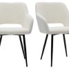 Chaise & Tabouret Miliboo Chaise Design | Chaises En Tissu Effet Laine Boucl E Blanc Cass Et M Tal Noir (Lot De 2) Laurette