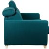 Canap & Fauteuil Miliboo Canap Convertible | Canap Convertible Avec T Ti Res Ajustables 3 Places En Tissu Bleu Paon Et Bois Clair Avec Matelas 12 Cm Goya