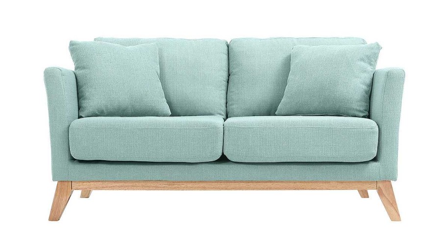 Canap & Fauteuil Miliboo Canap Design | Canap Scandinave D Houssable 2 Places En Tissu Vert Lagon Et Bois Clair Oslo