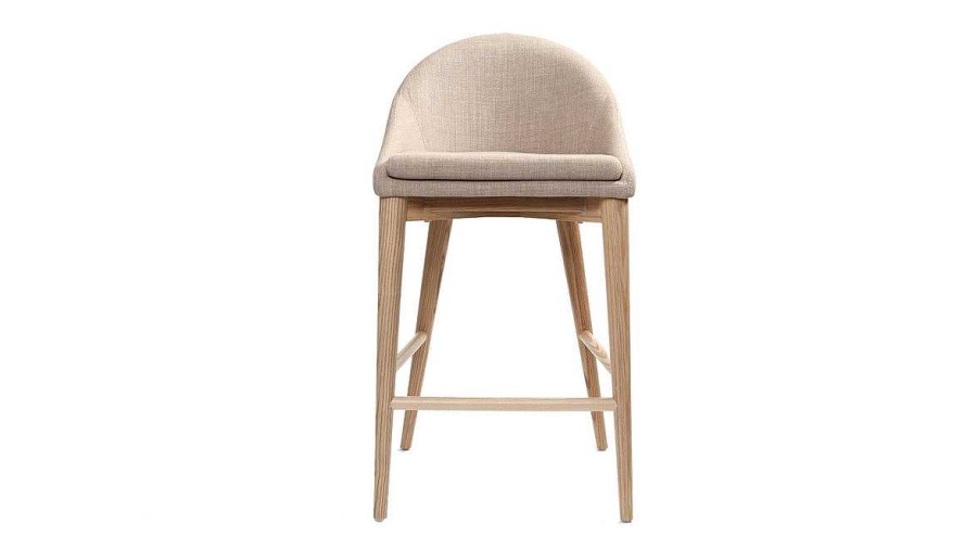 Chaise & Tabouret Miliboo Tabouret De Bar | Tabourets De Bar Scandinaves En Tissu Beige Et Fr Ne Massif H66 Cm (Lot De 2) Dalia