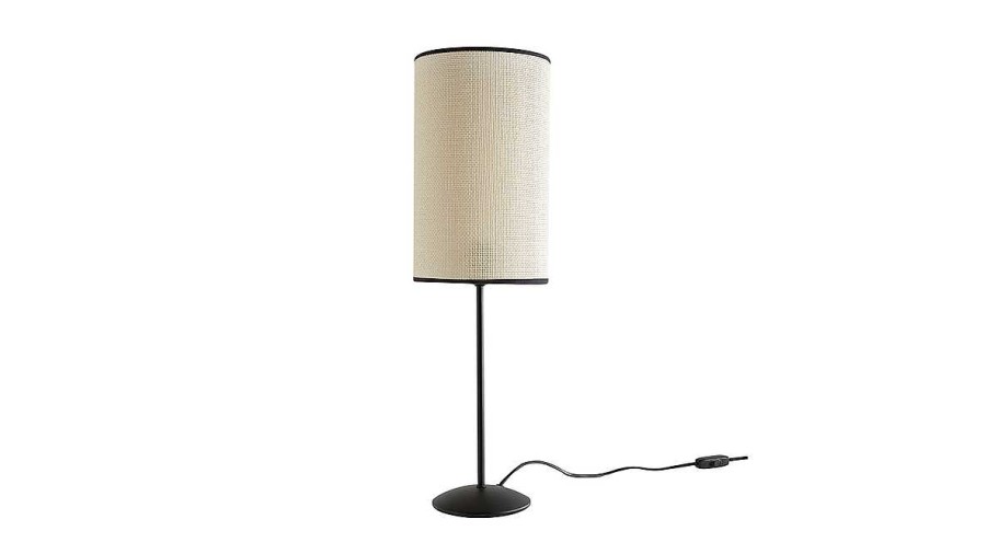 Luminaire Miliboo | Lampe Poser En Papier Tiss Et M Tal Noir H55 Cm Zeta