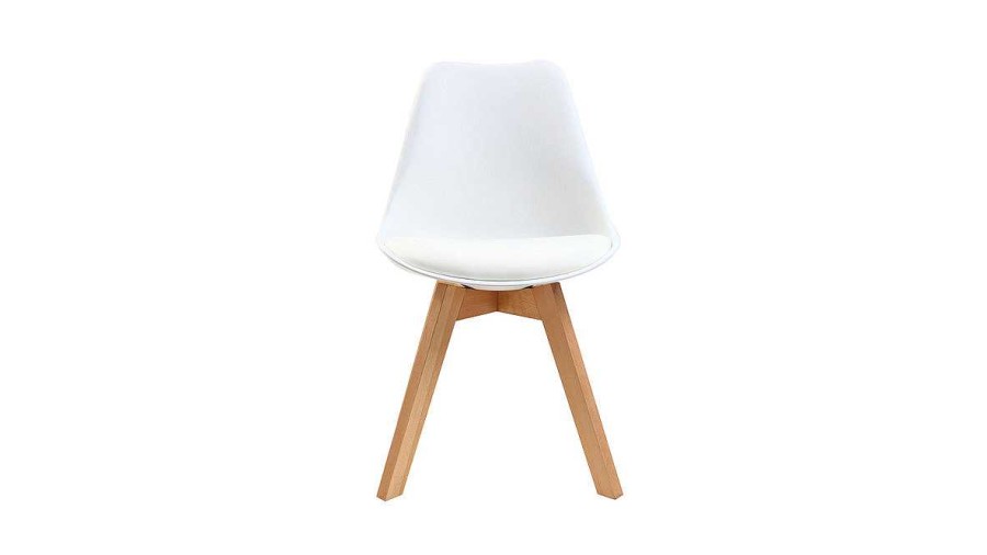 Chaise & Tabouret Miliboo Chaise Design | Chaises Scandinaves Blanc Et Bois Clair Massif (Lot De 4) Pauline