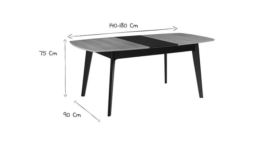 Table Miliboo Table Extensible | Table Extensible Rallonges Int Gr Es Rectangulaire Bois Et Noir L140-180 Cm Meena