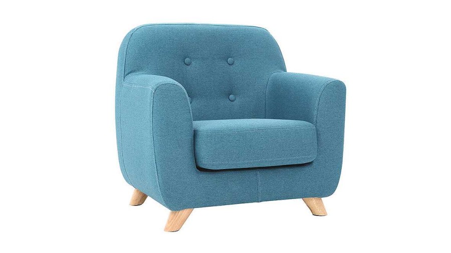 Enfant Miliboo | Fauteuil Enfant Scandinave En Tissu Bleu Canard Et Bois Clair Norkid