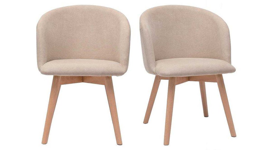 Chaise & Tabouret Miliboo Chaise Design | Chaises Scandinaves En Tissu Effet Velours Beige Et Bois Clair Massif (Lot De 2) Vanity