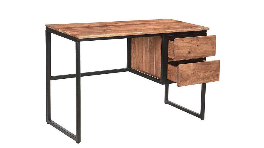 Bureau Miliboo Bureau Design | Bureau Avec Rangements 2 Tiroirs Industriel En Bois Massif Et M Tal Noir L115 Cm Hoorn