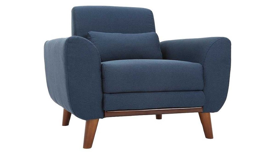 Canap & Fauteuil Miliboo Fauteuil Design | Fauteuil En Tissu Bleu Fonc Et Bois Fonc Ektor