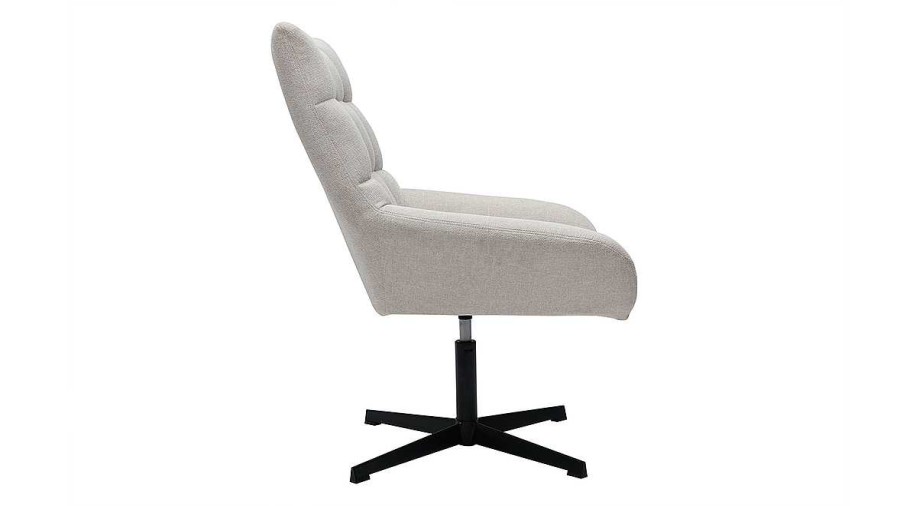 Canap & Fauteuil Miliboo Fauteuil Design | Fauteuil Pivotant Design En Tissu Effet Velours Texur Beige Et M Tal Noir King