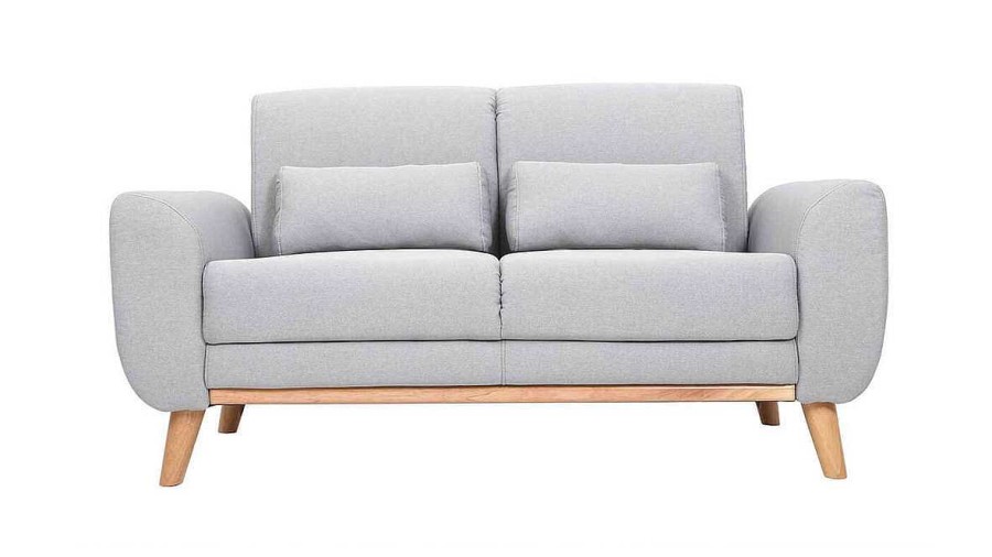 Canap & Fauteuil Miliboo Canap Design | Canap Scandinave 2 Places En Tissu Gris Clair Et Bois Clair Ektor