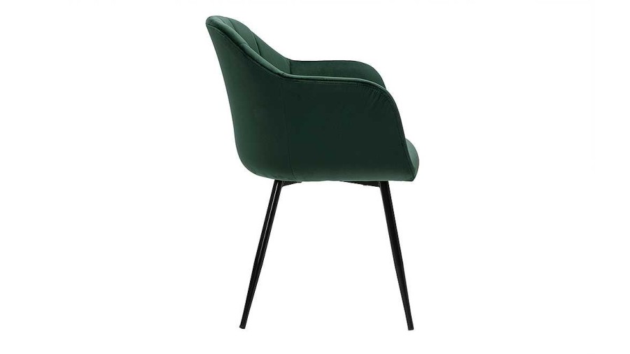 Chaise & Tabouret Miliboo Chaise Design | Chaise Design En Tissu Velours Vert Fonc Et M Tal Noir Milly