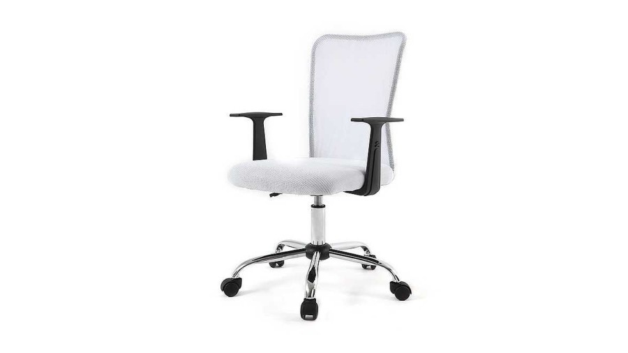 Chaise & Tabouret Miliboo | Fauteuil De Bureau Roulettes Design En Mesh Blanc Et Acier Chrom Pluz