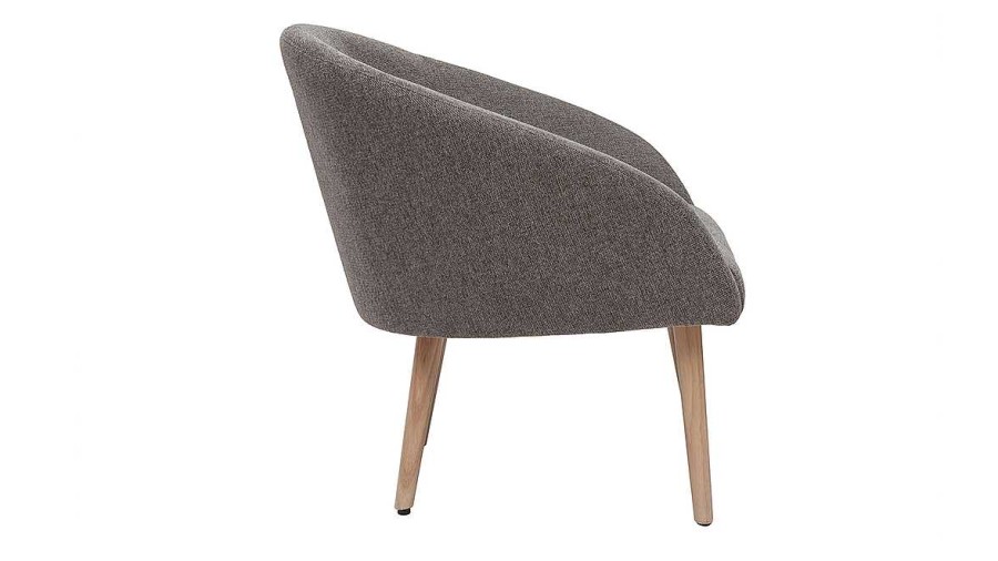 Canap & Fauteuil Miliboo Fauteuil Design | Fauteuil Scandinave En Tissu Effet Velours Textur Gris Et Bois Clair Olivia