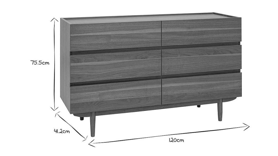 Rangement Miliboo | Commode Finition Bois Fonc Noyer 6 Tiroirs L120 Cm Sanaa