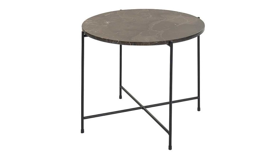 Table Miliboo | Table Basse Ronde Design En Marbre Marron Et M Tal Noir D52 Cm Sarda