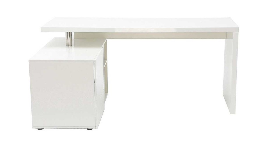 Bureau Miliboo Bureau Design | Bureau D'Angle Gauche Avec Rangements 3 Tiroirs Blanc Laqu L160 Cm Maxi