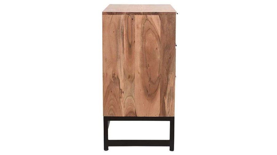 Rangement Miliboo | Commode Motifs Chevrons En Bois Massif Et M Tal Noir 3 Tiroirs L70 Cm Stick