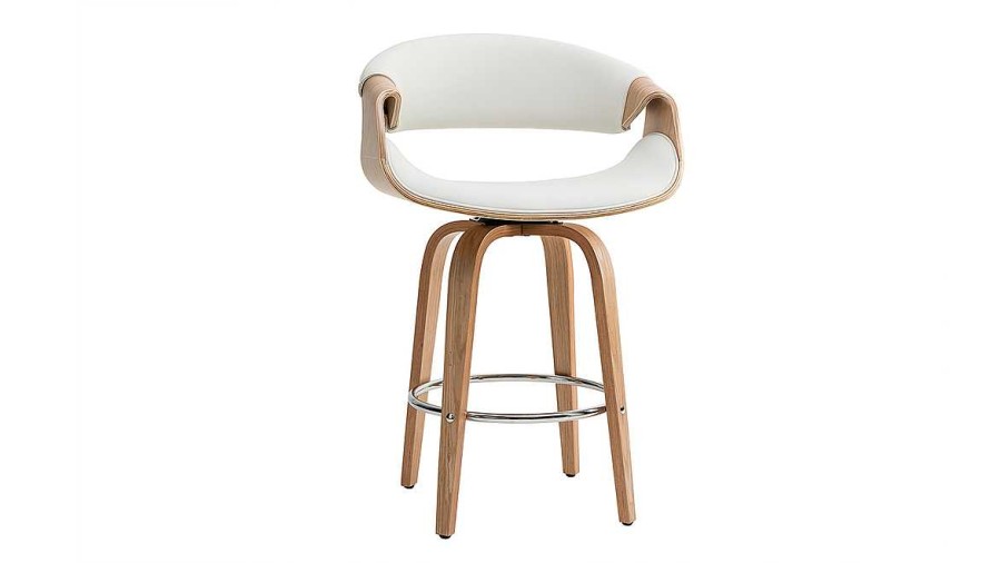 Chaise & Tabouret Miliboo Tabouret De Bar | Tabouret De Bar Design Blanc Et Bois Clair 65 Cm Aramis