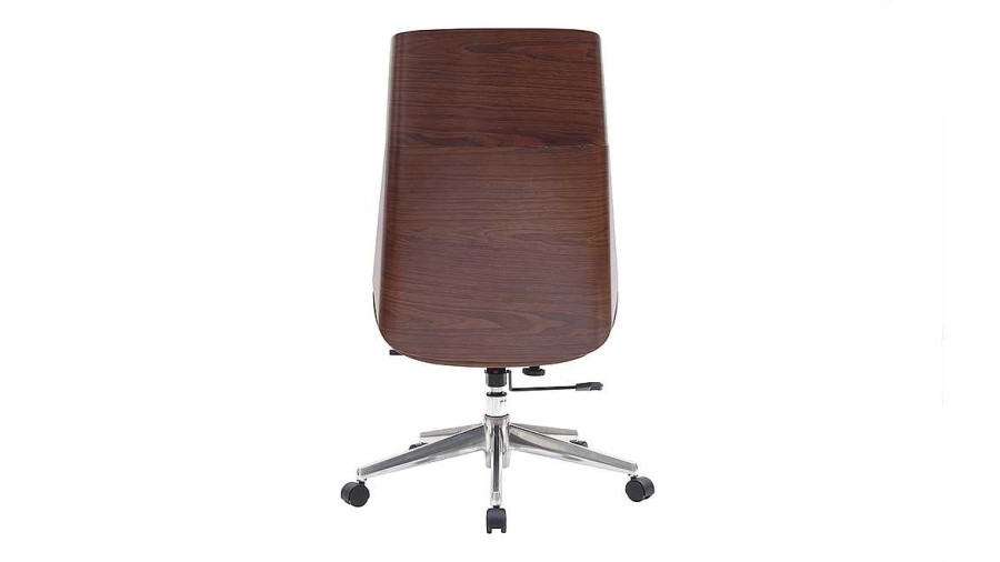 Chaise & Tabouret Miliboo | Fauteuil De Bureau De Direction Design Noir, Bois Fonc Noyer Et Acier Chrom Curved