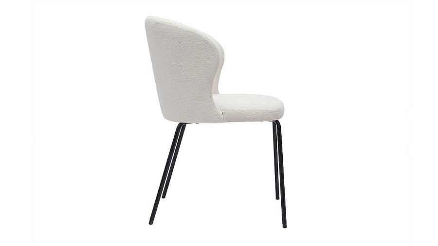 Chaise & Tabouret Miliboo Chaise Design | Chaise Design Blanche En Tissu Effet Laine Boucl E Et M Tal Noir Yda