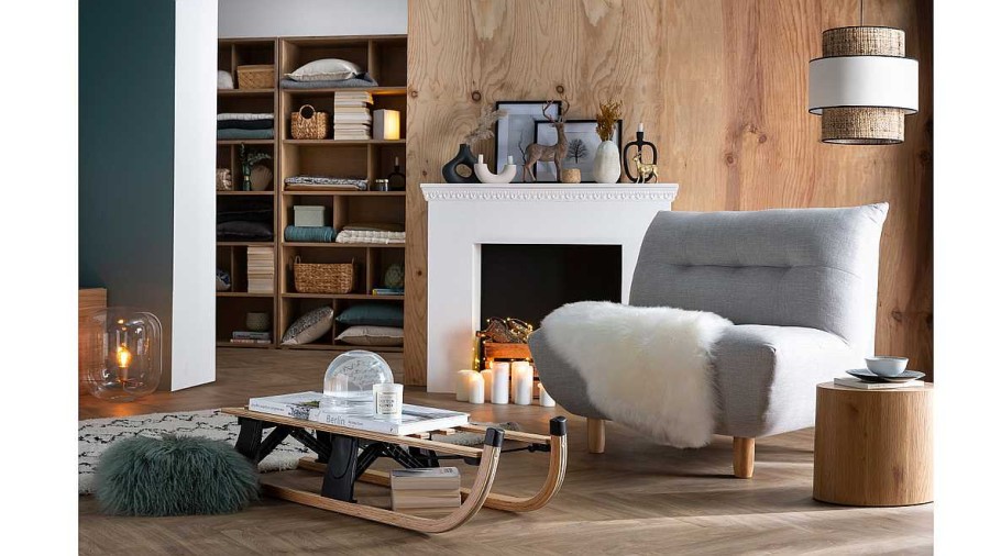 Canap & Fauteuil Miliboo Fauteuil Design | Fauteuil Scandinave En Tissu Beige Et Bois Clair Yumi