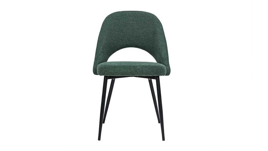 Chaise & Tabouret Miliboo Chaise Design | Chaises Vintage En Tissu Effet Velours Textur Vert Et M Tal Noir (Lot De 2) Cosette