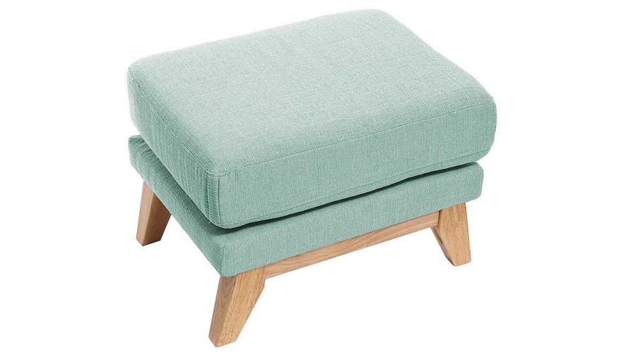 Canap & Fauteuil Miliboo | Pouf Repose-Pieds D Houssable Scandinave En Tissu Vert Lagon Et Bois Clair Oslo