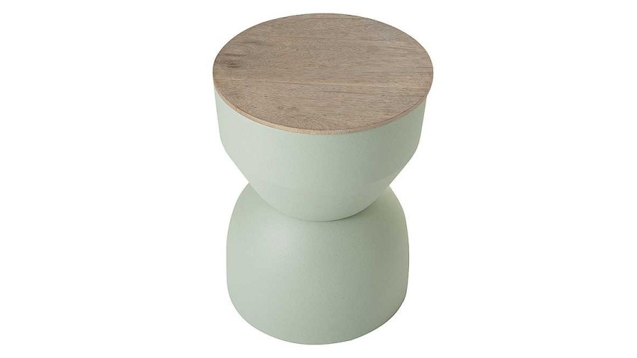 Table Miliboo | Table D'Appoint Ronde Design Avec Rangement En M Tal Vert C Ladon Et Bois Manguier Massif D30 Cm Yoyo