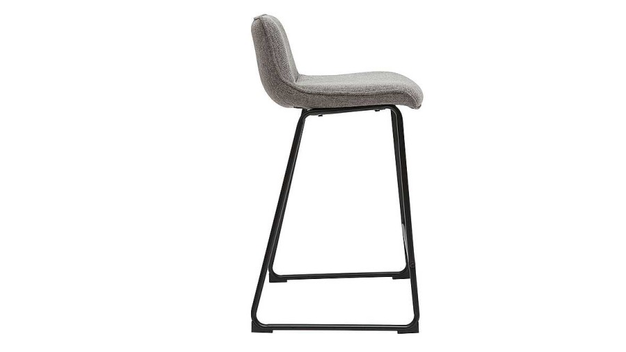 Chaise & Tabouret Miliboo Tabouret De Bar | Tabourets De Bar En Tissu Effet Velours Textur Gris Et M Tal H65 (Lot De 2) Boost