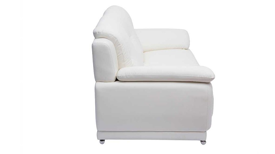 Canap & Fauteuil Miliboo Canap Cuir | Canap Design 3 Places Cuir Blanc Et Acier Chrom Tamara