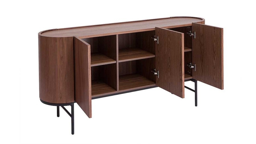 Rangement Miliboo | Buffet Design Bois Fonc Noyer Et M Tal Noir 3 Portes L160 Cm Skye