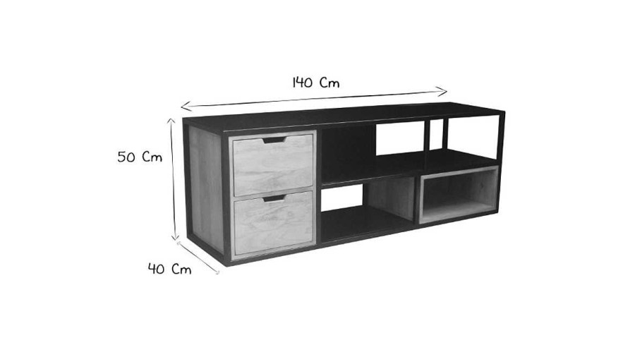 Rangement Miliboo Meuble Tv Design | Meuble Tv En Bois Manguier Massif Et M Tal Noir L140 Cm Jaipur