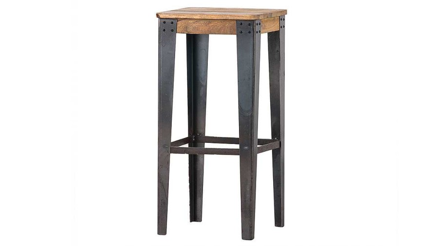 Chaise & Tabouret Miliboo Tabouret De Bar | Tabouret De Bar Industriel Acier Et Bois Manguier Massif H75 Cm Madison