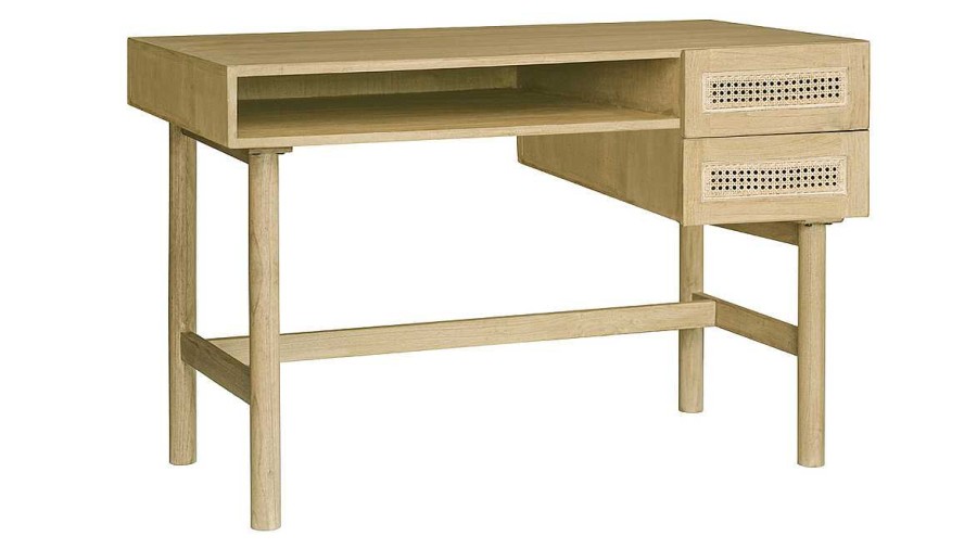 Bureau Miliboo Bureau Design | Bureau Avec Rangements 2 Tiroirs Bois Clair Et Cannage Rotin L120 Cm Galina