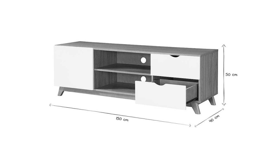 Rangement Miliboo Meuble Tv Design | Meuble Tv Scandinave Blanc Et Bois Clair L150 Cm Neela