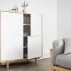 Rangement Miliboo | Buffet Haut Scandinave Bois Et Blanc 4 Portes L110 Cm Sid