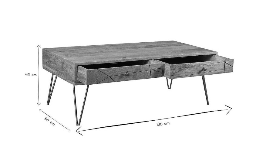 Table Miliboo | Table Basse 2 Tiroirs Grav E Bois Manguier Massif Et M Tal Dor L120 Cm Linium