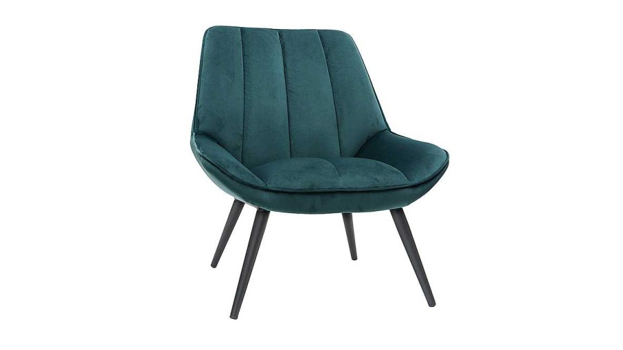 Canap & Fauteuil Miliboo Fauteuil Design | Fauteuil Design En Tissu Velours Bleu P Trole Et M Tal Noir Billie