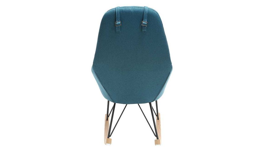 Canap & Fauteuil Miliboo Rocking Chair | Rocking Chair Scandinave En Tissu Bleu Canard, M Tal Noir Et Bois Clair Jhene