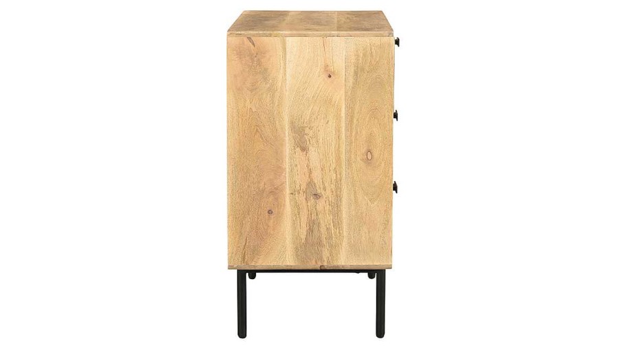 Rangement Miliboo | Commode En Bois Manguier Massif Et M Tal Noir 3 Tiroirs L70 Cm Jude