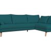 Canap & Fauteuil Miliboo Canap D'Angle | Canap D'Angle Droit Scandinave 5 Places En Tissu Bleu Paon Et Bois Clair Creep