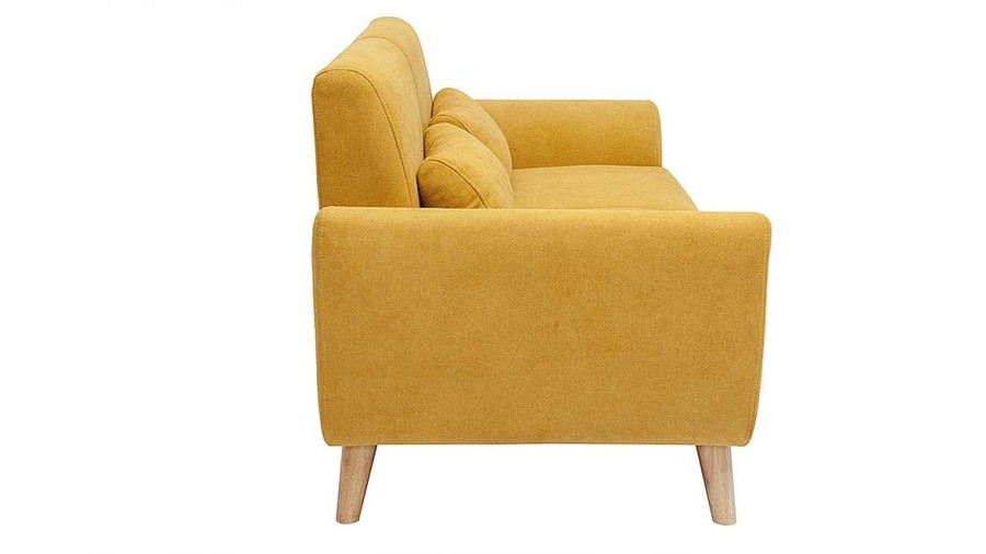 Canap & Fauteuil Miliboo Canap Design | Canap Scandinave 2 Places En Tissu Effet Velours Jaune Moutarde Et Bois Clair Ektor