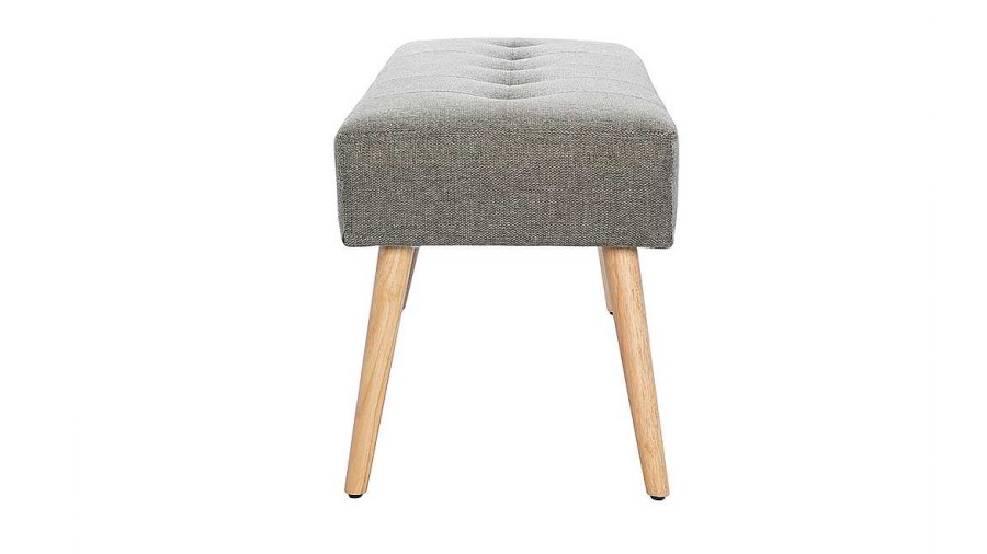 Chaise & Tabouret Miliboo Banc | Banc Scandinave Capitonn En Tissu Effet Velours Textur Gris Clair Et Bois Clair L95 Cm Guesta