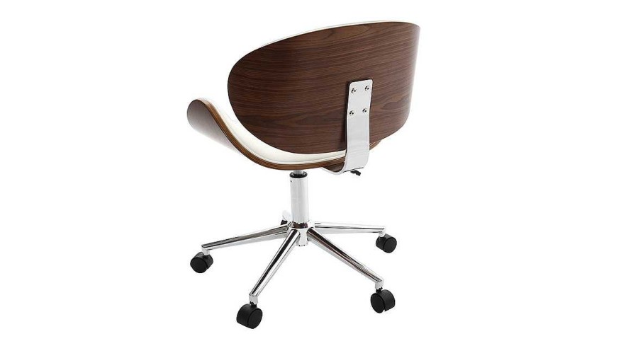 Chaise & Tabouret Miliboo | Chaise De Bureau Roulettes Design Blanc, Bois Fonc Noyer Et Acier Chrom Walnut