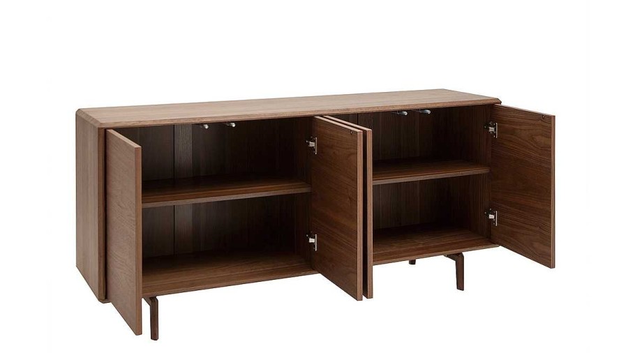 Rangement Miliboo | Buffet Vintage En Bois Fonc Noyer 4 Portes L160 Cm Suva