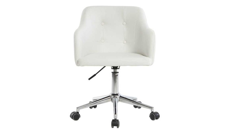 Chaise & Tabouret Miliboo | Chaise De Bureau Roulettes Design Blanc Et Acier Chrom Baltik